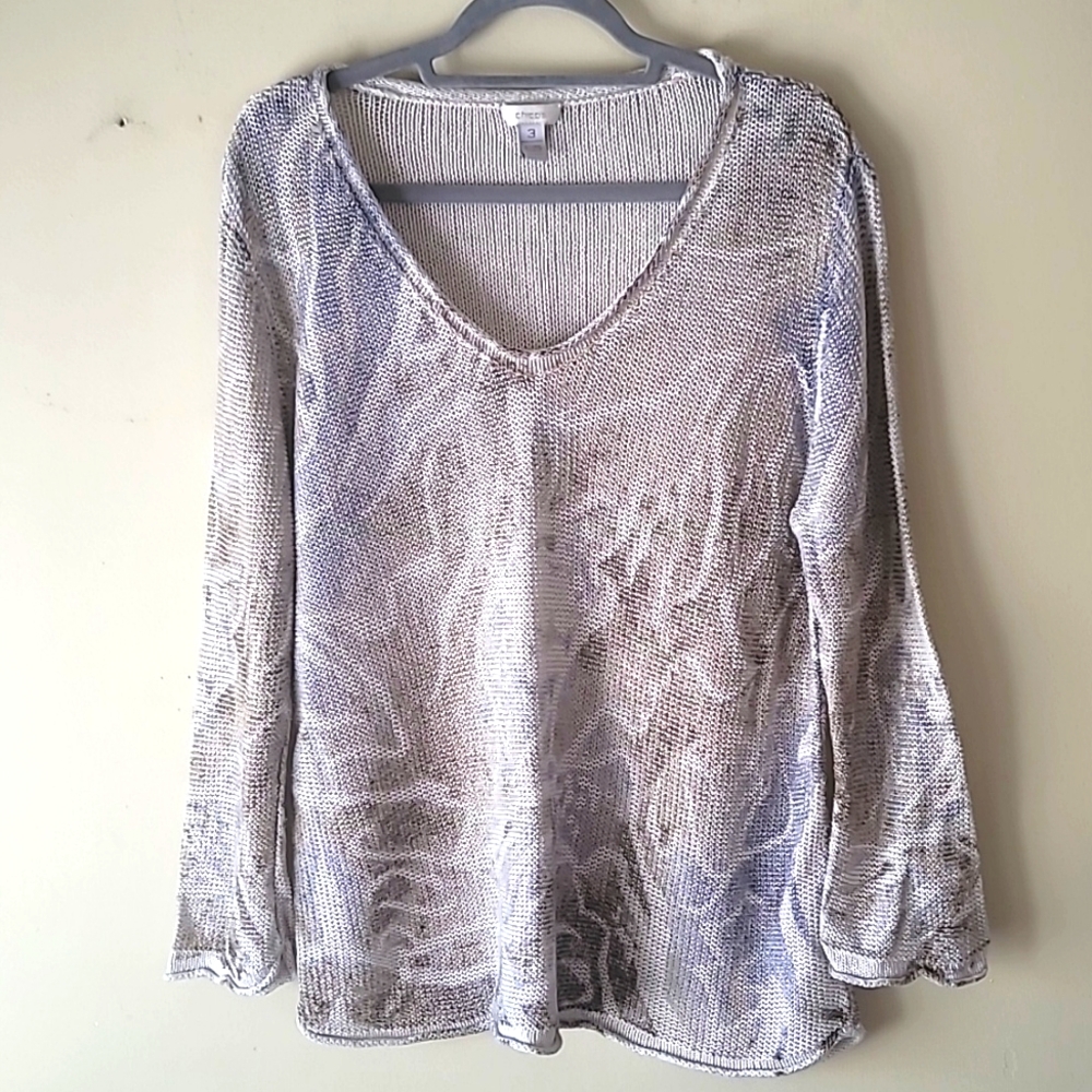 Chico's Linen Blend Art To Wear Broken Leaves Print Textured Tunic Top SZ XL